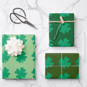 Grünes Kleeblatt Leaf Muster St Patrick's Day 2024 Geschenkpapier Set