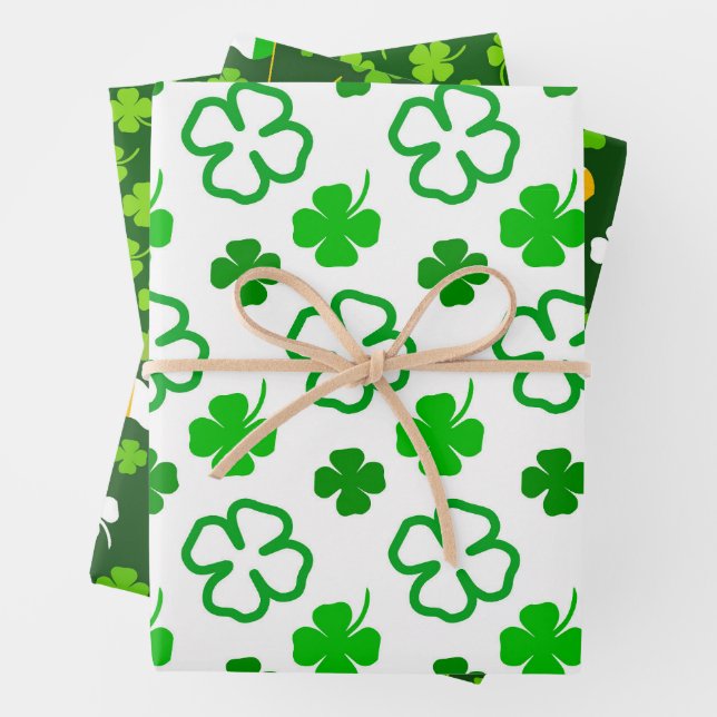 Grünes Kleeblatt: Patrick's Day Wrapping Paper Geschenkpapier Set (Beispiel)