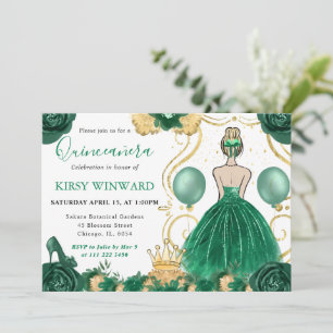 Grünes Kleid Blonde Haare Prinzessin Quinceanera Einladung