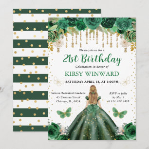 Grünes Kleid Blondhaarige Prinzessin Geburtstag Einladung