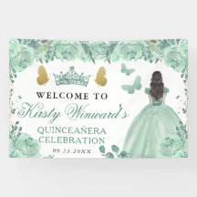 Grünes Kleid Brünette Prinzessin Floral Quinceaner