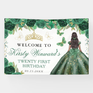 Grünes Kleid Dunkle Haut Prinzessin Blumen Geburts Banner