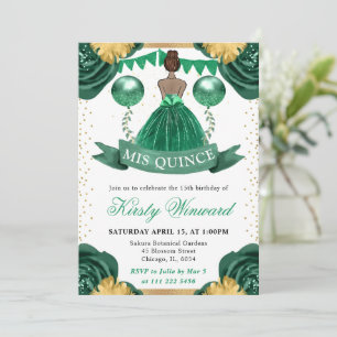 Grünes Kleid Dunkle Haut Prinzessin Quinceanera Einladung