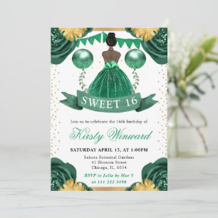 Grünes Kleid Dunkle Haut Prinzessin Sweet 16 Einladung