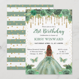 Grünes Kleid Rothaarige Prinzessin Geburtstag Einladung