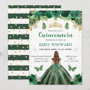 Grünes Kleid Rothaarige Prinzessin Quinceanera Einladung