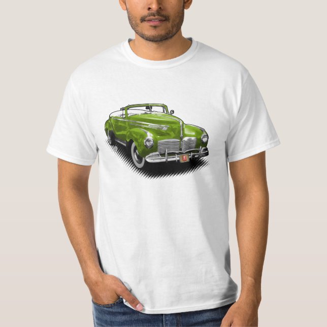 Grünes konvertierbares Auto des Hudsons auf weißem T-Shirt (Vorderseite)