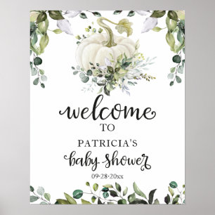 Grünes Kürbis-Herbst-Baby-Shower-Willkommensschild Poster