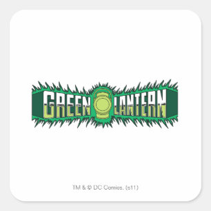Grünes Laternen-Logo - grüne Flammen Quadratischer Aufkleber