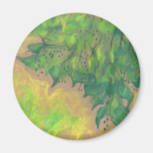 "Grünes Laub", florales Design, Pastellzeichnung Magnet