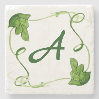 Grünes Leaf Art Custom Initial Letter Steinuntersetzer