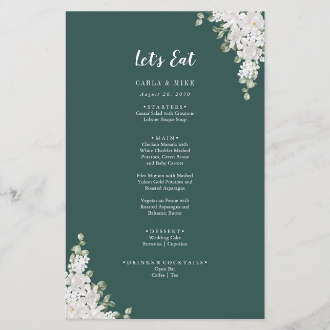 Grünes Leaf Blumengrün Danke und Hochzeitsmenü Flyer (Vorne)