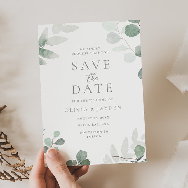 Grünes Leaf-Blumenzehen Save The Date (Von Creator hochgeladen)