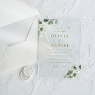 Grünes Leaf Elegance Moderne Hochzeit Acryleinladungen
