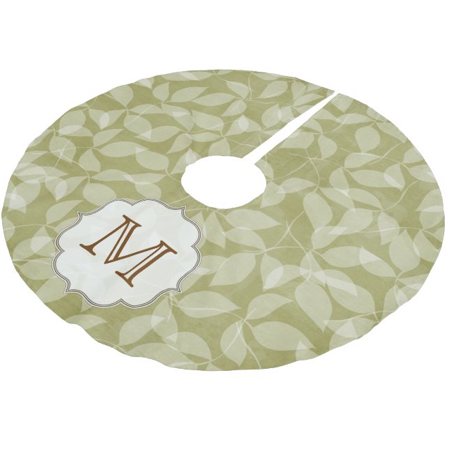 Grünes Leaf florales Foli Monogram, Initial Tree S Polyester Weihnachtsbaumdecke (Schrägansicht)