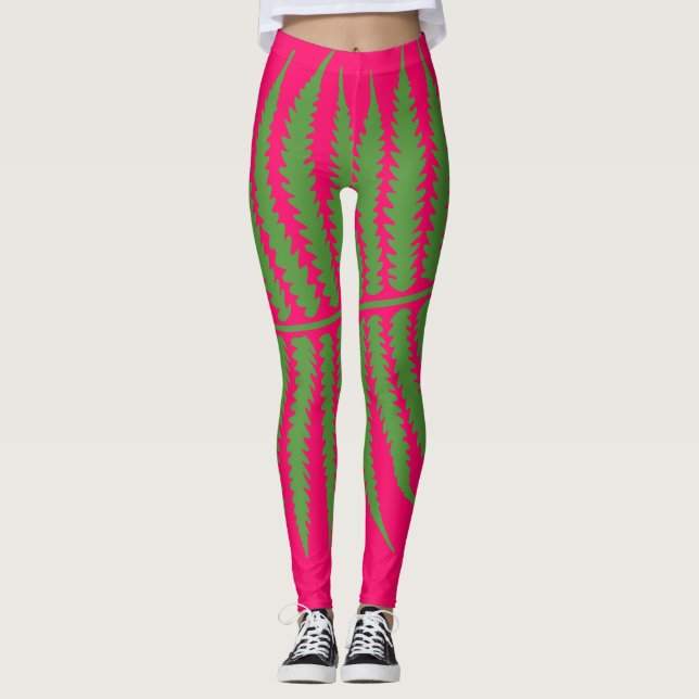 Grünes Leaf Pink Leggings (Vorderseite)
