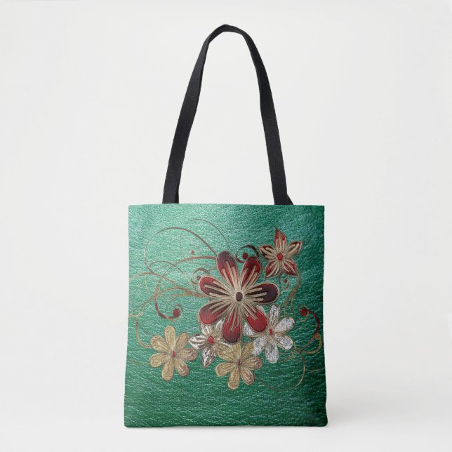 Grünes Leder und Blume Tasche (Vorderseite)