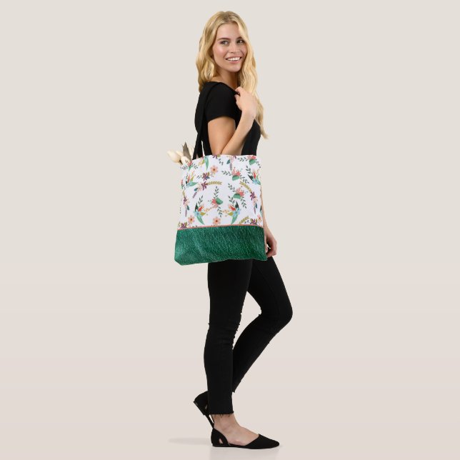 Grünes Leder und Blume Tasche (Am Model)