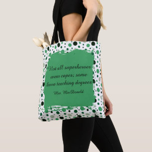 Grünes Lehrer-Dankeschön-Geschenk mit Polka-Punkte Tasche