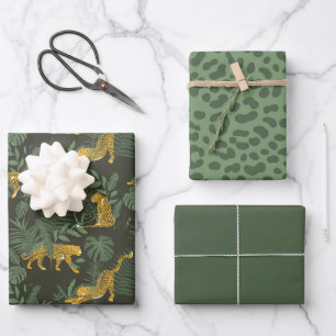 Grünes Leopard-Jungle-Safari-Wrapping Paper-Set Geschenkpapier Set