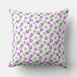 Grünes lila Blumenmuster Retro-Sechziger Kissen