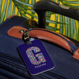 Grünes lila gelbblütenes Monogramm Initial G blau Gepäckanhänger