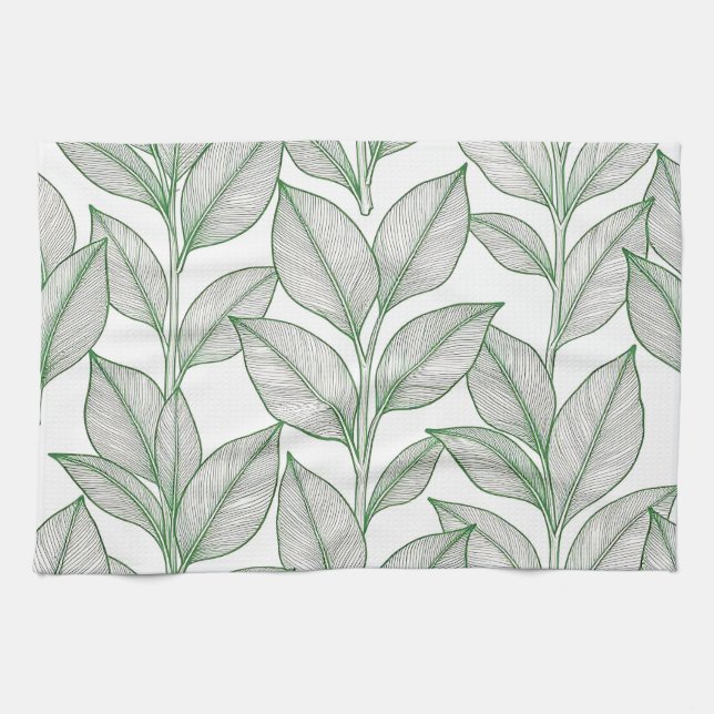 Grünes Lorbeerblatt Botanisches Muster Geschirrtuch (Horizontal)