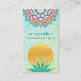 Grünes Lotos-Blumemandala-Logo-Yoga-Heilen Visitenkarte