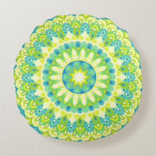 Grünes Mandala Naturinspiriert Boho Friedlich Hygg Rundes Kissen
