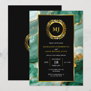 Grünes Marmor Gold Laurel Wappen & Schwarzer Rahme Einladung