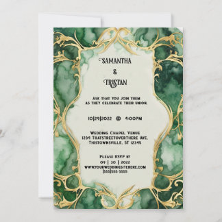 Grünes Marmor Wasserfarben Gold Trim Elegante Hoch Einladung
