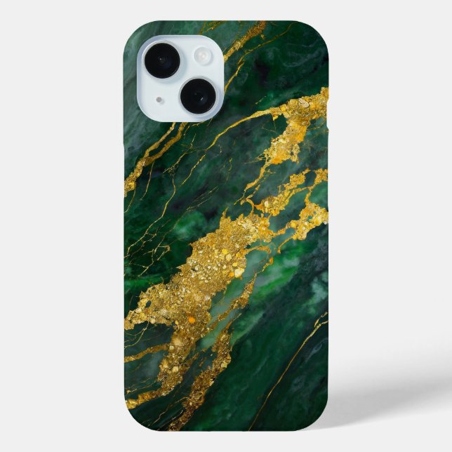 Grünes Marmormuster mit Gold Case-Mate iPhone Hülle (Rückseite)