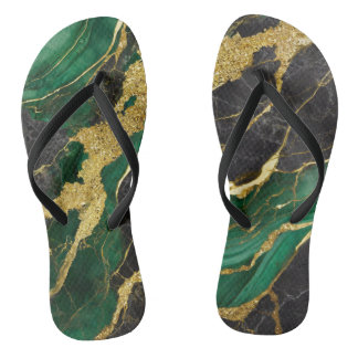 Grünes Marmormuster mit Gold Flip Flops