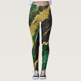Grünes Marmormuster mit Gold Leggings