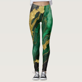 Grünes Marmormuster mit Gold Leggings