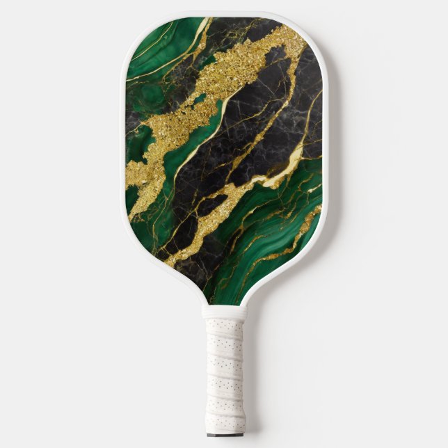 Grünes Marmormuster mit Gold Pickleball Schläger (Vorderseite)