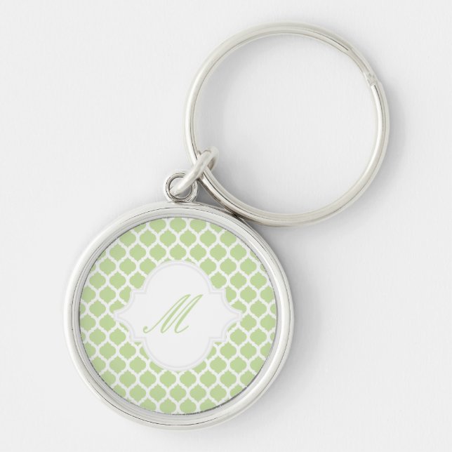 Grünes marokkanisches Muster mit Monogramm-Schlüss Schlüsselanhänger (Vorne)