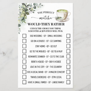 Grünes Matcha-Würden-Sie-Lieber-Duschspielkarte Flyer