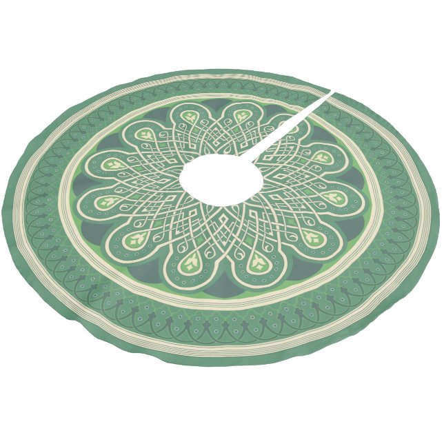 Grünes Medaillon Polyester Weihnachtsbaumdecke (Schrägansicht)