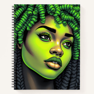 Grünes Melanin Schwester schwarze Frau braune Haut Notizbuch