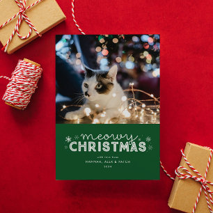 Grünes Meowy Weihnachtsfoto Feiertagskarte