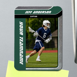 Grünes Metall-Lacrosse-Spieler-Foto Magnet