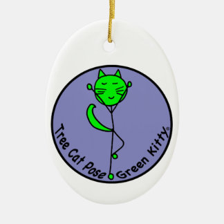 Grünes Miezekatze-Yoga Keramikornament