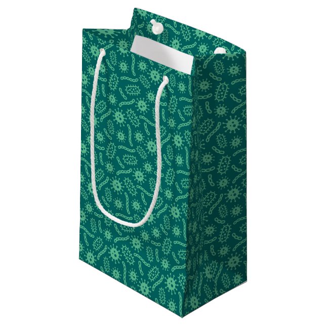 Grünes Mikroben-Muster Kleine Geschenktüte (Vorderseite Schrägansicht)