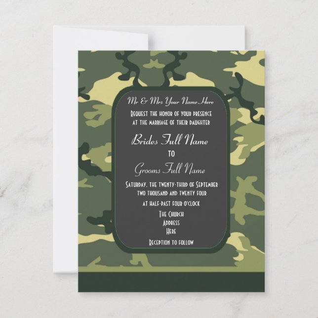 Grünes Militär tarnt Hochzeit Einladung (Vorderseite)