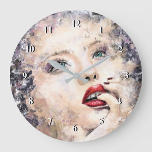 Grünes Mit Augen Hübsches Abstraktes Originalgemäl Große Wanduhr