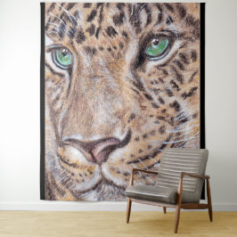 Grünes Mit Augen Leopardengesicht Wandteppich