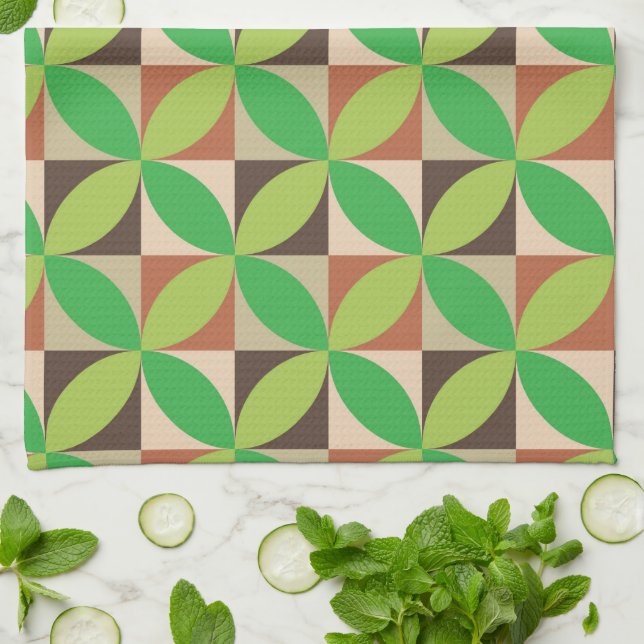 Grünes Mittelalter Modernes geometrisches Muster Geschirrtuch (Gefaltet)