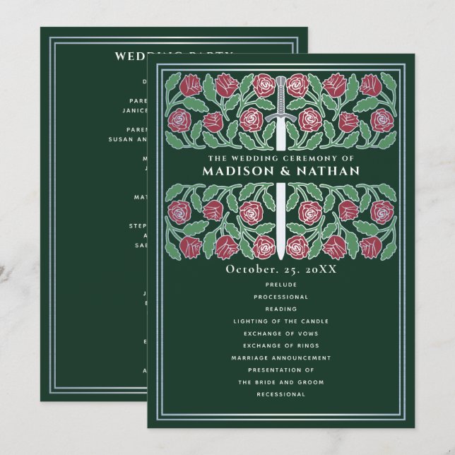 Grünes mittelalterliches silbernes florales Schwer Programm (Vorne/Hinten)