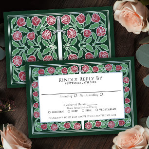 Grünes mittelalterliches silbernes florales Schwer RSVP Karte